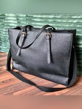 Faux cross grain leather laptop bag